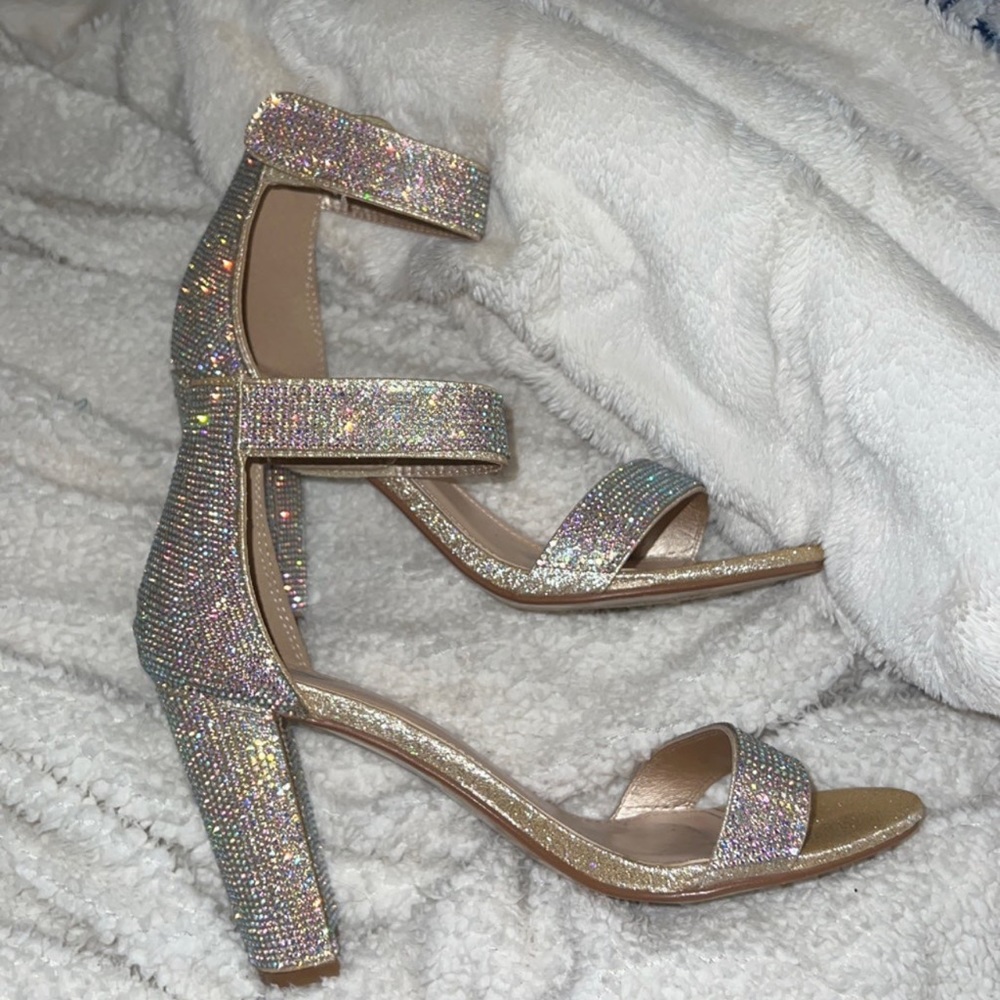 Windsor rhinestone studded gold heels